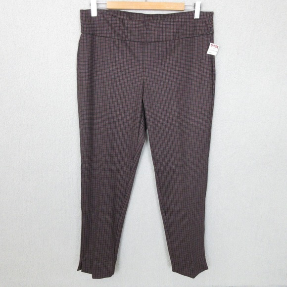 Zac & Rachel Pants - Zak & Rachel Womens Pull On Pants Petite Large Dark Plaid Ankle Slit Hem
